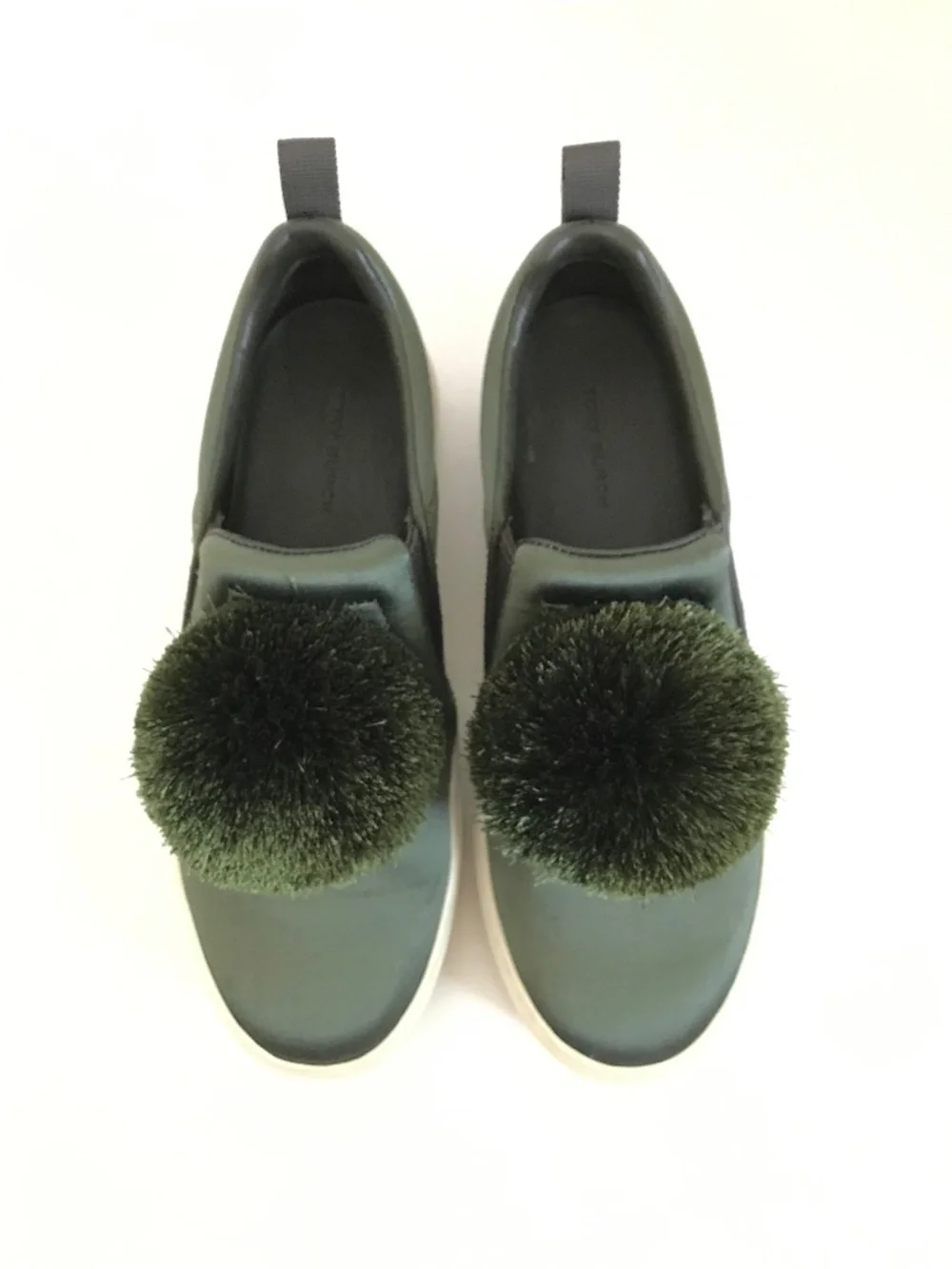 TORY BURCH Daphne Pom Pom Satin Luxe Platform Sneakers Green Women’s Size 6